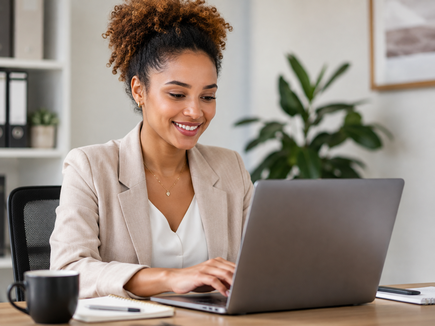 Professional using a branded web portal on a laptop